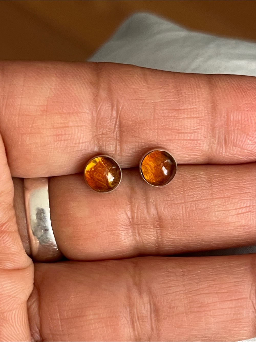 Amber Sterling Stud Earrings - Picture 4 of 11